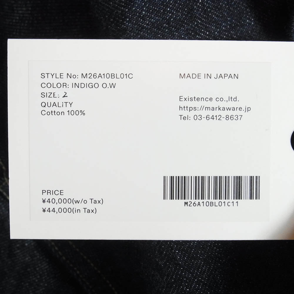 marka マーカ 26SS M26A10BL01C DENIM JAKCET O.W オーガニックコットン セルビッチデニム 13.5oz デニムジャケット Gジャン インディゴブルー系 2【極上美品】【中古】