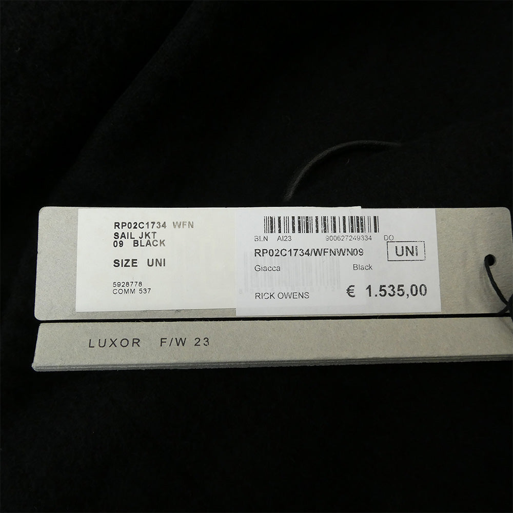 Rick Owens リックオウエンス 23AW RP02C1734-WFN Giacca Sail Jacket レザードローストリング ウール ジャケット ブラック系 ONE SIZE【中古】