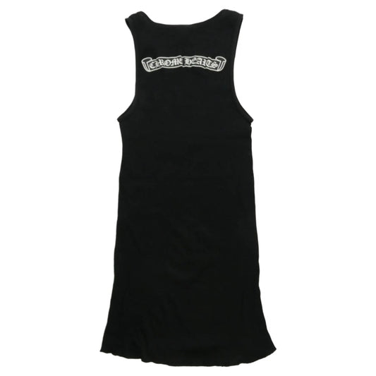 CHROME HEARTS クロムハーツ(原本無) RIB TANK スクロールラベルプリント リブ タンクトップ ブラック系 M【中古】