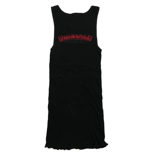 CHROME HEARTS クロムハーツ(原本無) RIB TANK フローラルクロス スクロールラベルプリント リブ タンクトップ ブラック系 M【中古】