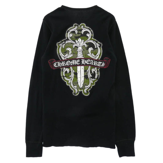 CHROME HEARTS クロムハーツ(原本無) Dagger Print Thermal Long Sleeve Tee バックプリント カモフラダガー サーマルカットソー 長袖Tシャツ ブラック系 M【中古】
