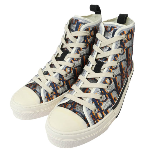 Christian Dior クリスチャンディオール 3SH129Z0Y B23 オブリーク ロゴ 総柄 ハイカット スニーカー シルバー系 ネイビー系 オレンジ系 41【極上美品】【中古】