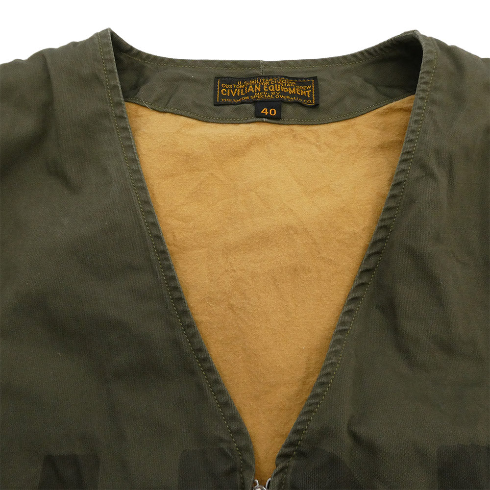 FREEWHEELERS フリーホイーラーズ CIVILIAN MILITARY STYLE CLOTHING DECK VEST カスタム プリント デッキベスト カーキ系 40【中古】