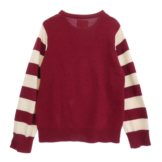 NEIGHBORHOOD ネイバーフッド 15AW 152MANH-KNM04S B.D MF / CW-CREW.LS ウール混 NBHD ロゴワッペン アームボーダー ニット セーター オフホワイト系 レッド系 L【中古】