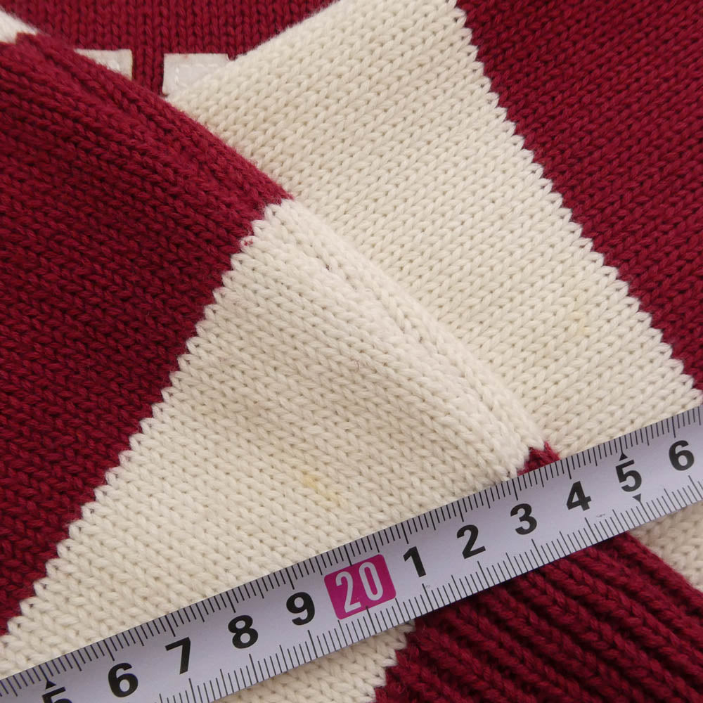 NEIGHBORHOOD ネイバーフッド 15AW 152MANH-KNM04S B.D MF / CW-CREW.LS ウール混 NBHD ロゴワッペン アームボーダー ニット セーター オフホワイト系 レッド系 L【中古】