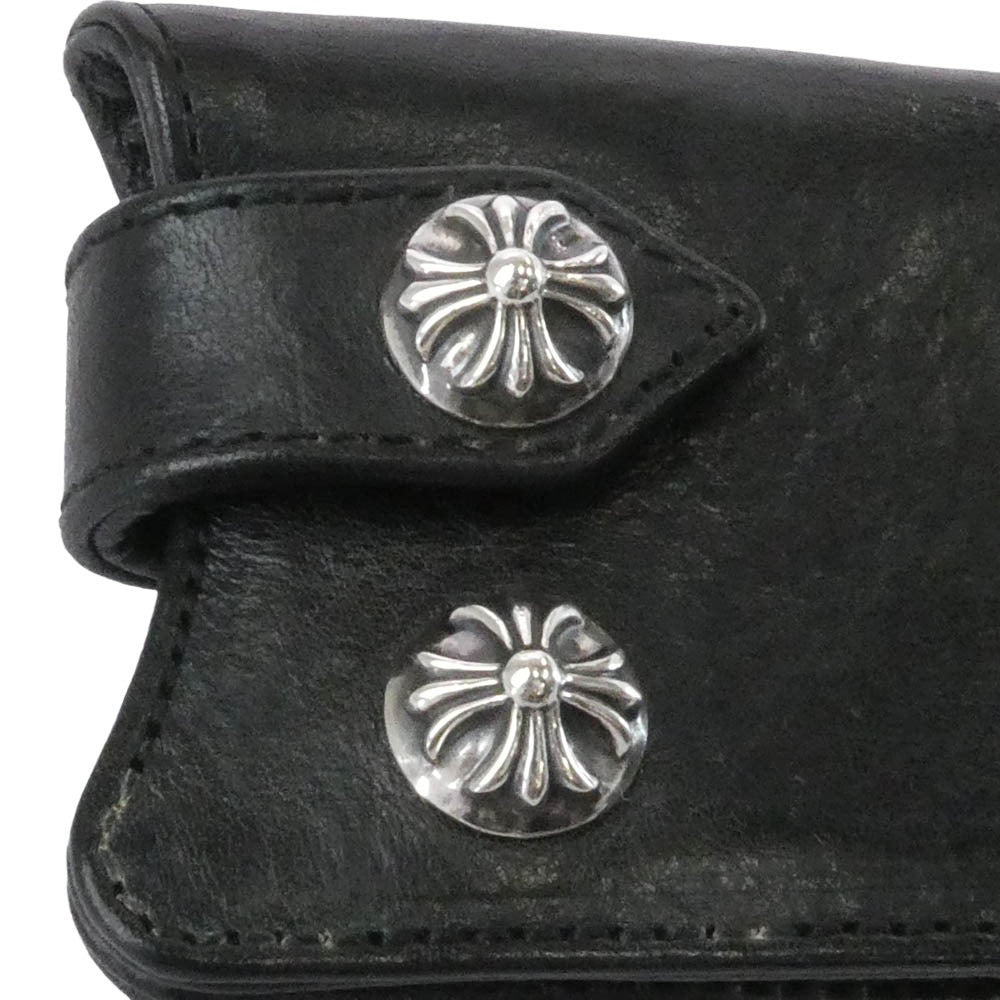 CHROME HEARTS クロムハーツ(原本無) KEY CASE クロスボールボタン レザー キーケース ブラック系 シルバー系【中古】