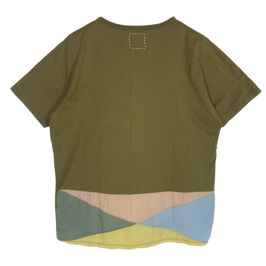 VISVIM ビズビム 0113105010044 FLAG TEE S/S ZULU 素材切替 フラッグ Tシャツ 半袖カットソー カーキ系 2【中古】