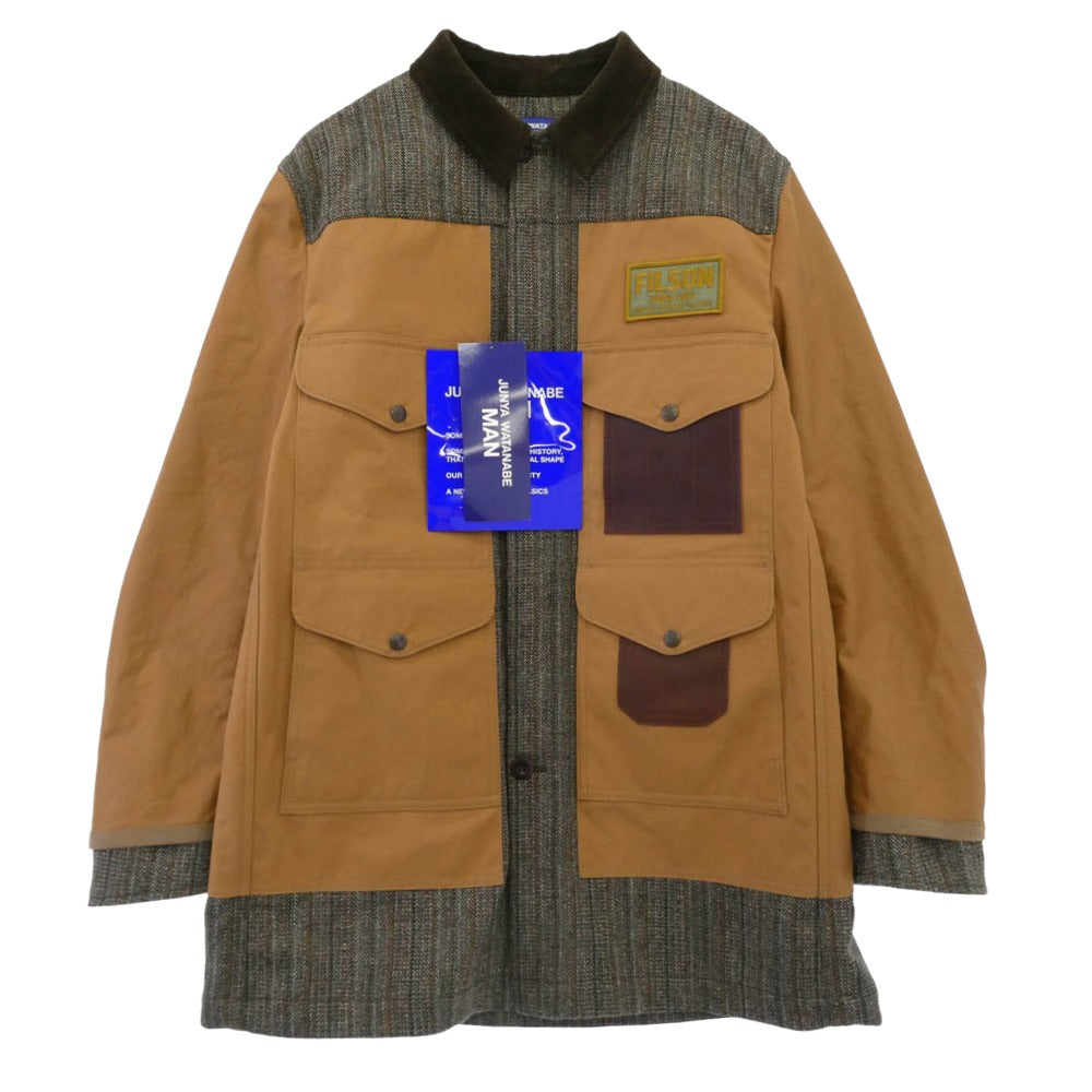 JUNYA WATANABE COMME des GARCONS MAN ジュンヤワタナベコムデギャルソンマン FILSON フィルソン 25AW WP-C014 ウール 襟コーデュロイ レザーパッチ 切替 ジャケット ブラウン系 M極上美品中古