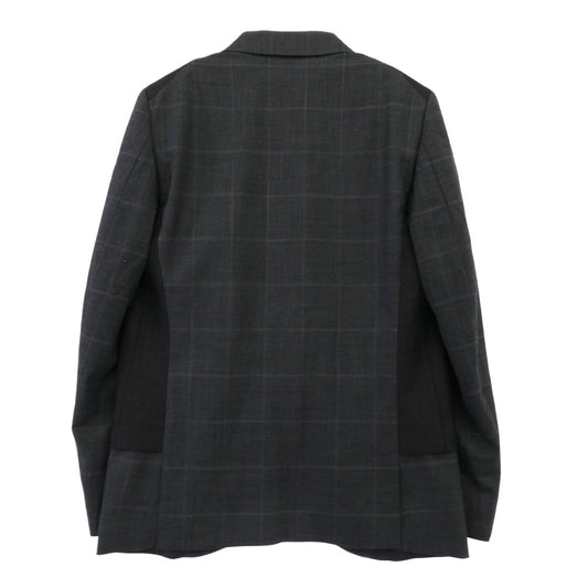 COMME des GARCONS HOMME DEUX コムデギャルソンオムドゥ 25AW DP-J048-051 チェック柄 ドッキング フロントジップデザイン テーラードジャケット グレー系 XS【極上美品】【中古】