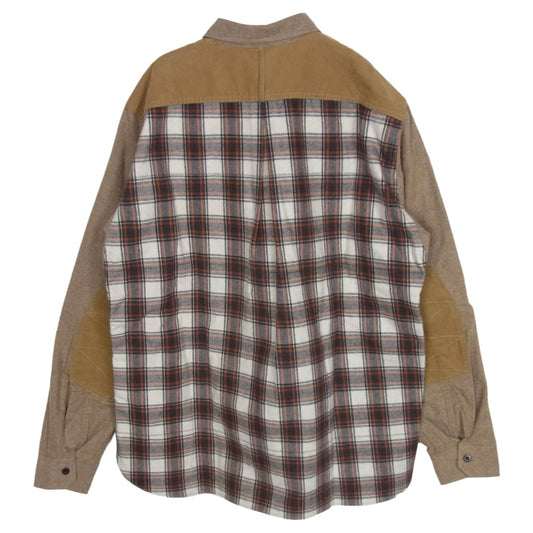 JUNYA WATANABE COMME des GARCONS MAN ジュンヤワタナベコムデギャルソンマン 25AW WP-B011 ゴートレザーポケット 多素材切替 長袖 シャツ ライトブラウン系 L【極上美品】【中古】