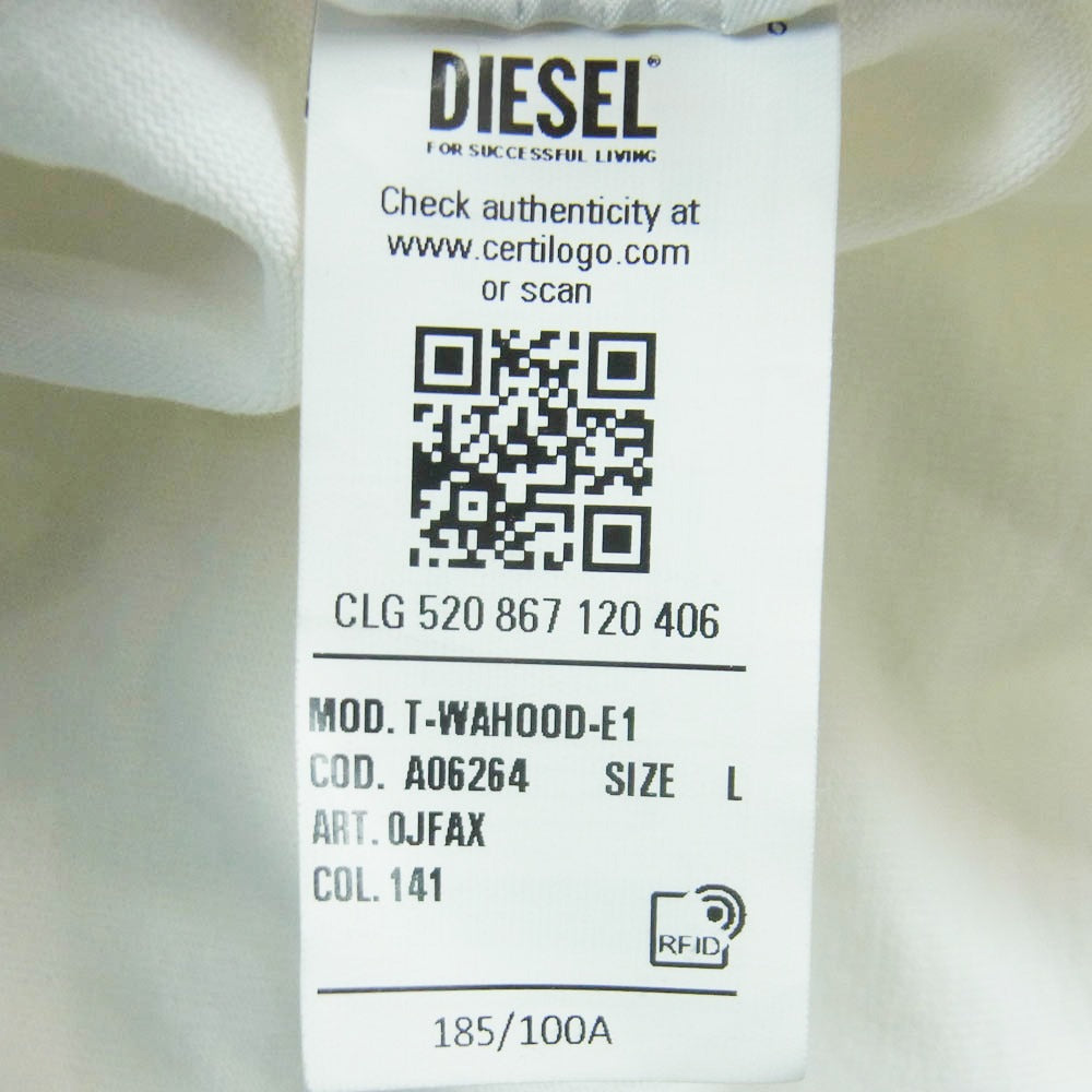 DIESEL ディーゼル A06264 T-WAHOOD-E1 ネックロゴ プルオーバー パーカー フーディー ポルトガル製 ホワイト系 L【中古】