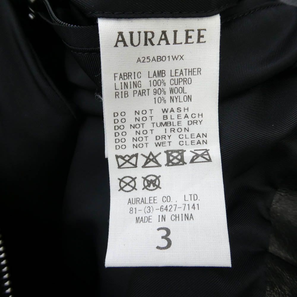 AURALEE オーラリー 25AW A25AB01WX LAMB LEATHER ZIP BLOUSON ラムレザー ジップ ブルゾン ジャケット ブラック系 3【中古】