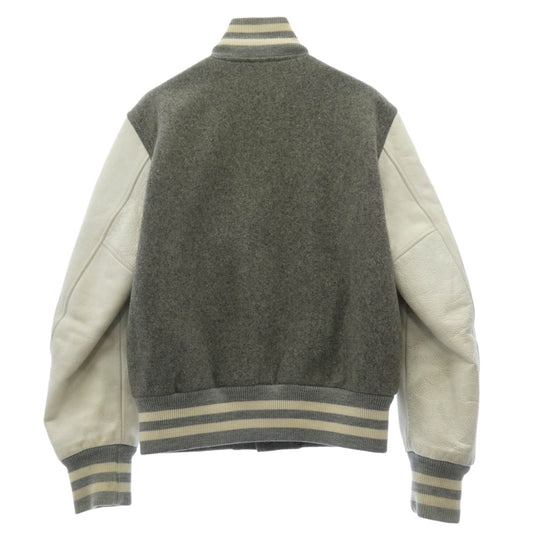 A BATHING APE アベイシングエイプ Cowhide Varsity jacket 牛革 袖 レザー BAPSTA B ワッペン スタジャン バーシティジャケット グレー グレー系 XS【中古】