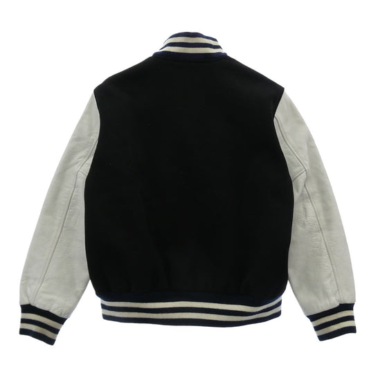 A BATHING APE アベイシングエイプ Cowhide Varsity jacket 牛革 袖 レザー BAPSTA B ワッペン スタジャン バーシティジャケット ブラック ブラック系 L【中古】