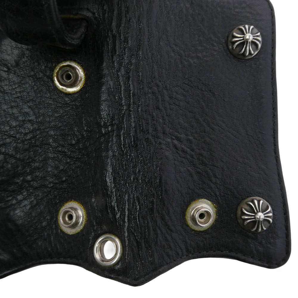 CHROME HEARTS クロムハーツ(原本無) KEY CASE クロスボールボタン レザー キーケース ブラック系 シルバー系【中古】