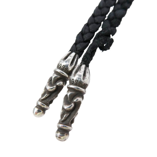 CHROME HEARTS クロムハーツ(原本無) LEATHER BRAID スクロール レザー ブレード シルバー ネックレス ブラック系 シルバー系【中古】