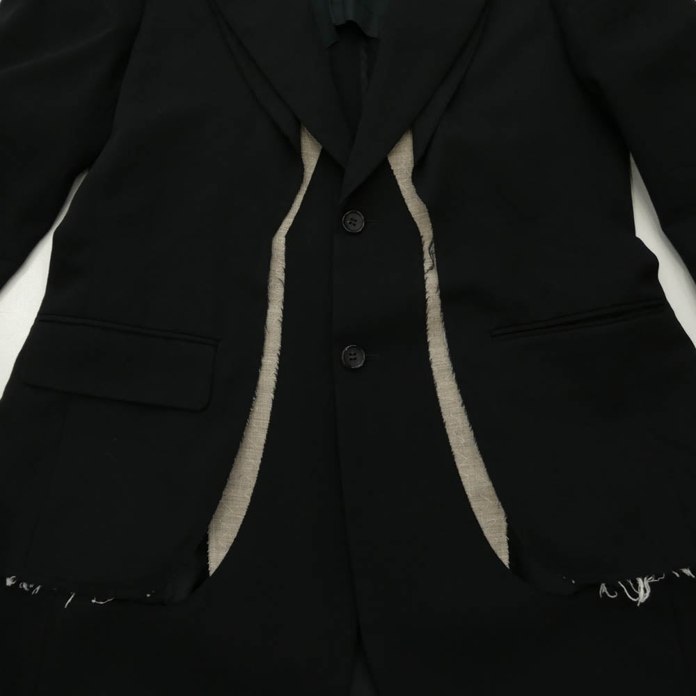 COMME des GARCONS HOMME PLUS コムデギャルソンオムプリュス 23SS PK-J050 ANOTHER KIND OF PUNK期 Tailored Jacket フロント二重 レイヤードデザイン 裾切りっぱなし加工 テーラードジャケット ブラック系 S【中古】
