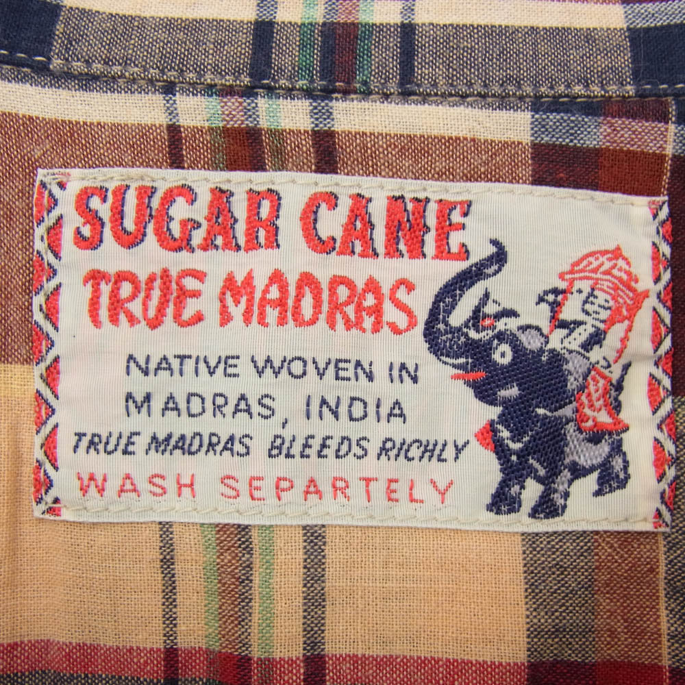 SUGAR CANE シュガーケーン SC38923 MADRAS CHECK OPEN SHIRT マドラス チェック ボタンダウン 半袖 オープン シャツ ブラウン系 L【中古】