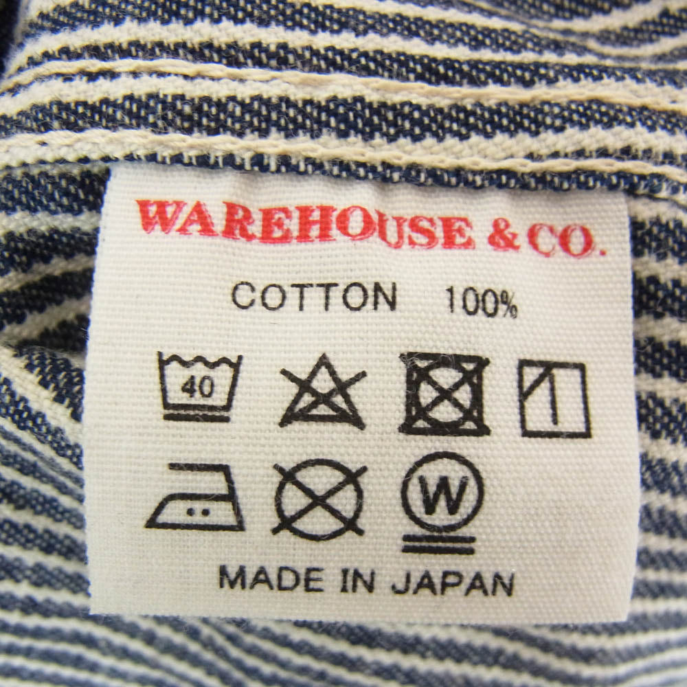 WAREHOUSE ウエアハウス 3038 HICKORY STRIPE WESTERN SHIRTS ヒッコリー ストライプ ウエスタン 長袖 シャツ インディゴブルー系 40【中古】