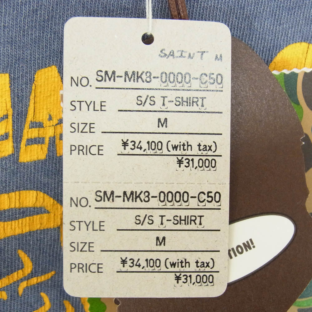 SAINT MICHAEL セントマイケル A BATHING APE アベイシングエイプ 26SS SM-MK8-0000-C50 BAPE_SS T-SHIRT FADE AWAY LV 半袖 Tシャツ カットソー ネイビー系 M【美品】【中古】