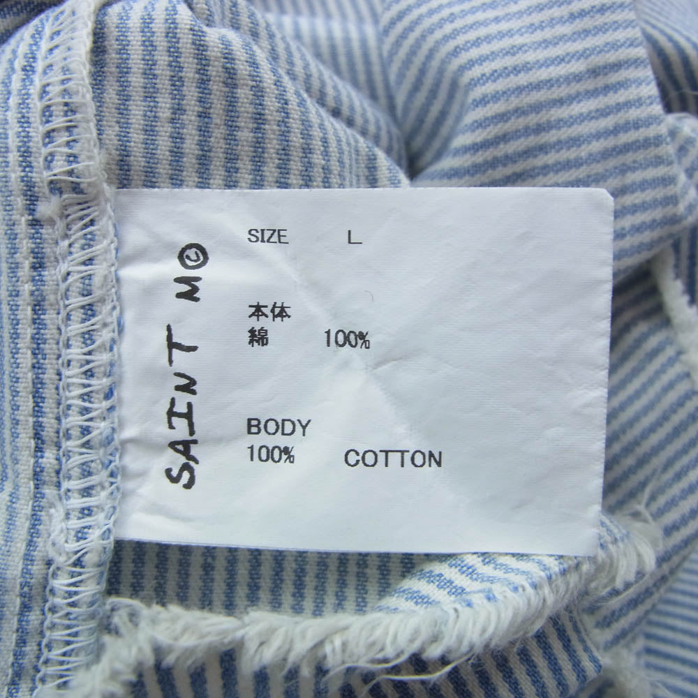 SAINT MICHAEL セントマイケル 26SS SM-MK8-0000-041 HICKORY SHIRT STRIPE ヒッコリーストライプ 長袖 シャツ ハーフジップ プルオーバー インディゴブルー系 L【極上美品】【中古】