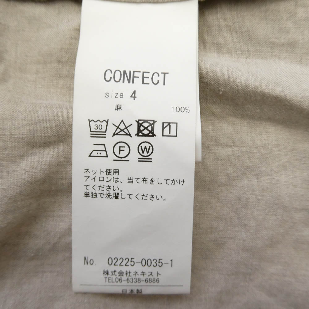 コンフェクト 02225-0035-1 リネン ノーカラー 長袖 シャツ ベージュ系 4【中古】
