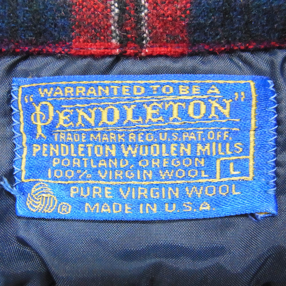 PENDLETON ペンドルトン 70s オープンカラー ウール チェック レッド系 L【中古】