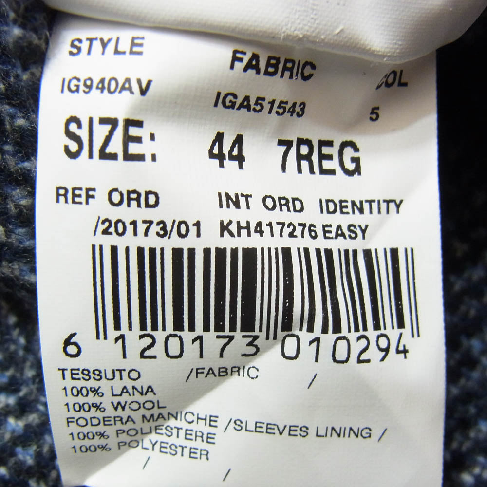 LARDINI ラルディーニ IG940AV イタリア製 ブートニエール付き 千鳥格子柄 ウール 2B テーラードジャケット ブルー ネイビー系 44【極上美品】【中古】