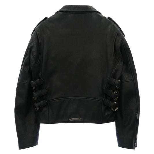 CHROME HEARTS クロムハーツ(原本無) JJ DEAN JJディーン スクロールサイドダブルバックル クロスボールボタン ダガージップ ローラーベルト レザー ライダース ジャケット ブラック系 S【中古】