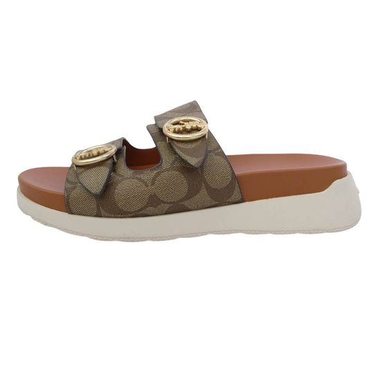 COACH コーチ G5137 GABLE SIG SANDAL シグネチャー ベルト ストラップ レザー サンダル ブラウン系 8【中古】