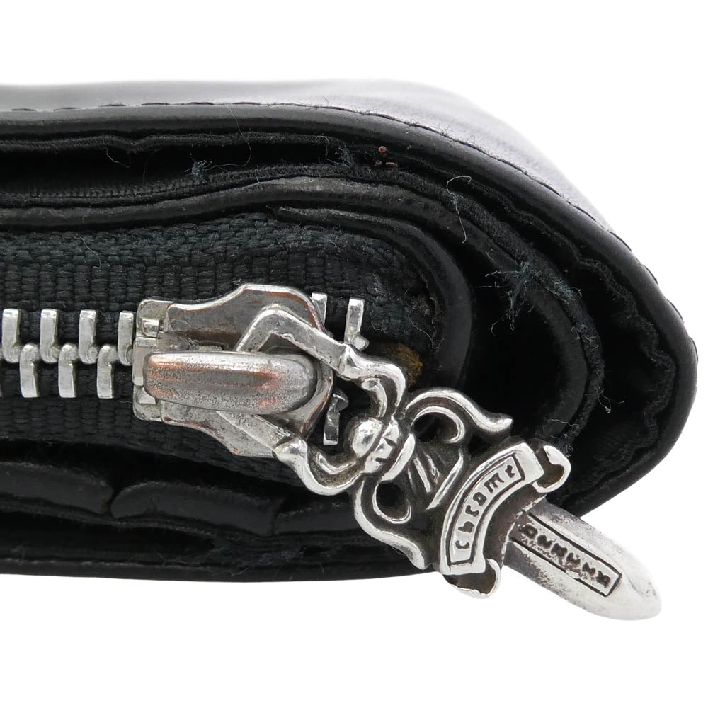 CHROME HEARTS クロムハーツ(原本無) SQ ZIP BILL スクエアジップビル レザー ウォレット ブラック系【中古】