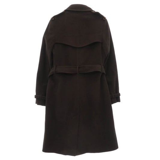 BURBERRY LONDON バーバリー ロンドン イタリア製 裏地ノバチェックパイピング ダブルブレスト ウール トレンチコート ダークブラウン系 UK10【中古】