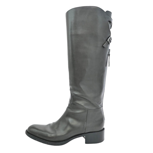 SARTORE サルトル イタリア製 バックジップ クロスベルト レザー ロングブーツ ブラック系 37.5【中古】