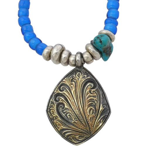 アオ 唐草シルバートップ ターコイズ ビーズ ネックレス ブルー系 マルチカラー系【中古】