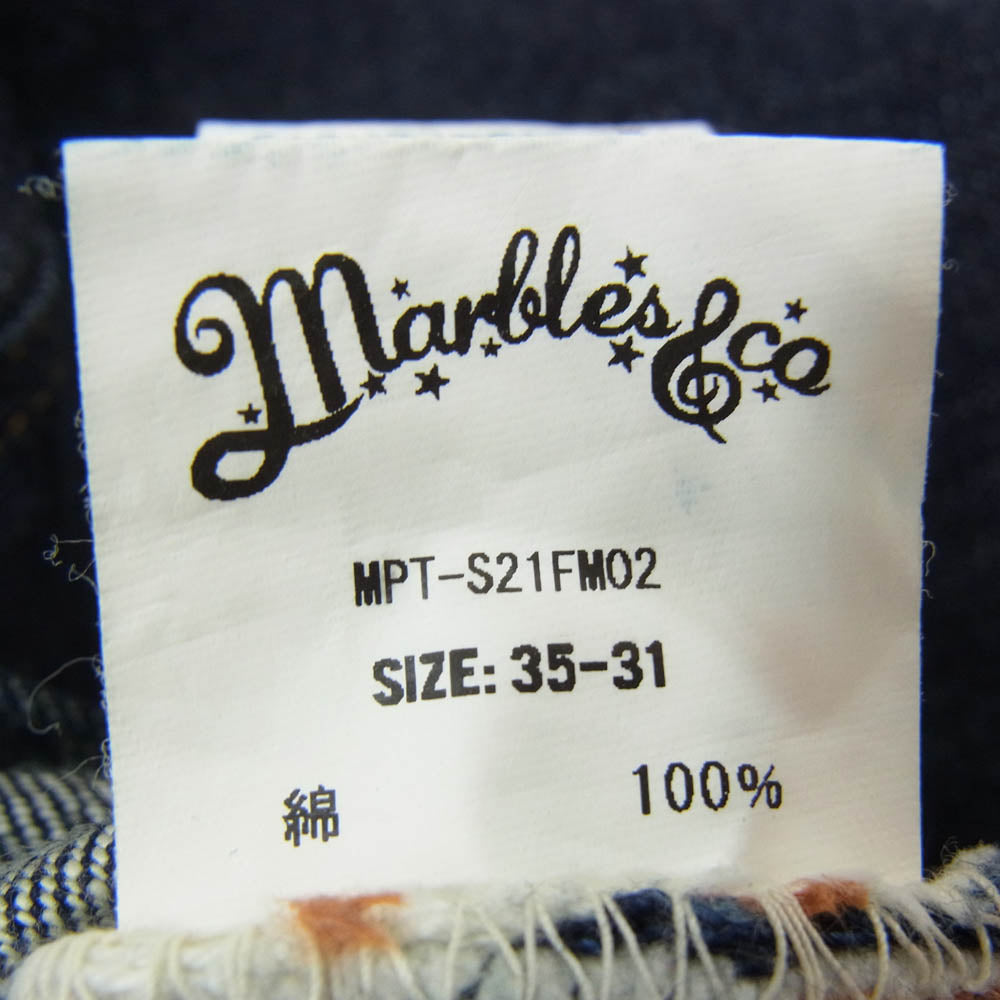 マーブルズ MPT-S21FM02 × F.Yutaka 藤原裕 1940 Denim Pants 大戦モデル シンチバック デニムパンツ インディゴブルー系 35【中古】
