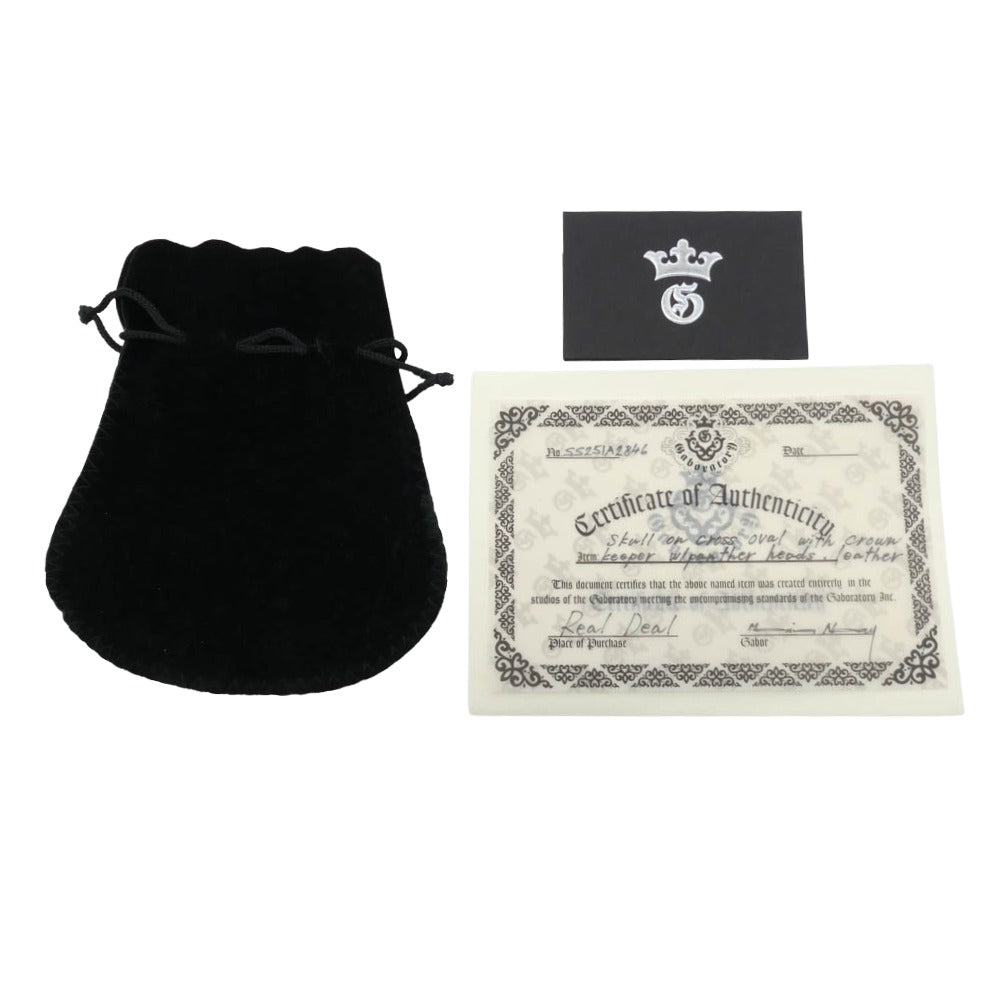 GABOR ガボール Gaboratory ガボラトリー マリア ギャランティ付属 スカルオンクロスオーバルクラウンキーパー 2パンサーヘッド 11スカル ブレイデッドレザー ウォレットチェーン シルバー系【中古】