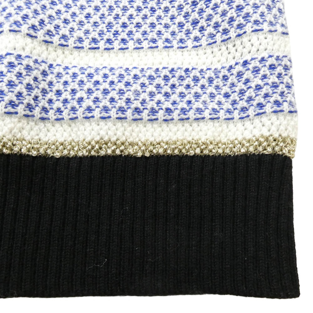 CHANEL シャネル P70375K10017 NB041 イタリア製 カシミヤ ウール ストライプ柄 スモール スパンコール ニット 半袖 ワンピース ブルー系 ホワイト系 36【極上美品】【中古】
