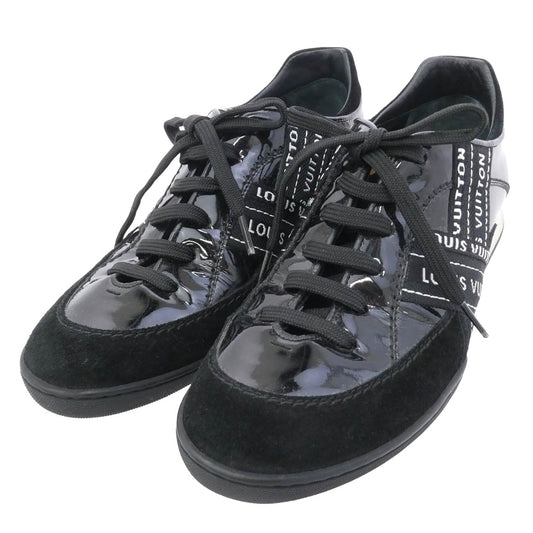 LOUIS VUITTON ルイ・ヴィトン LI0037 パテントレザー スエード コンビ テープロゴ ロートップ スニーカー ブラック系 6.5【中古】