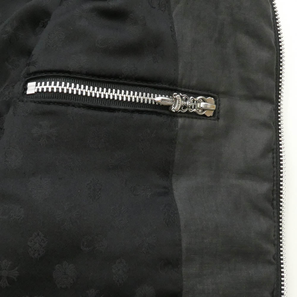 CHROME HEARTS クロムハーツ(原本無) ダガー&クロスボールダブルジップ バックスクロールラベル コーティング パデッド フーデッド ブルゾン ジャケット ブラック系 SM【中古】