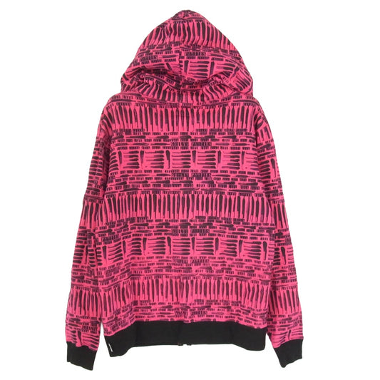 WACKO MARIA ワコマリア FUCK THIS LIFE 総柄 ジップアップ フーディー パーカー ピンク系 S【中古】