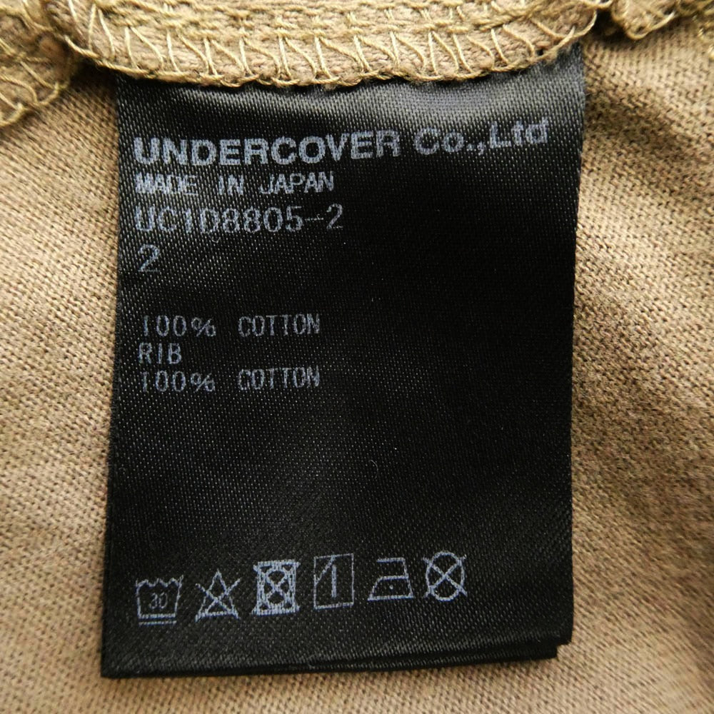 UNDERCOVER アンダーカバー UC1D8805-2 目隠しベア フロントショート丈 プリント コットン ワイド Tシャツ カーキ系 2【中古】