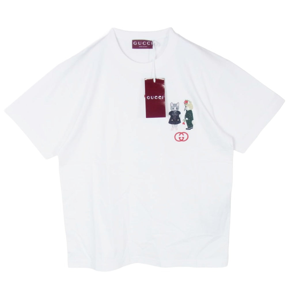GUCCI グッチ 855021 XJHTN × ヒグチユウコ 日本限定 コットンジャージ― 刺繍 エンブロイダリー 半袖 Tシャツ カットソー ホワイト系 S【極上美品】【中古】 GUCCI グッチ 855021 XJHTN × ヒグチユウコ 日本限定 コットンジャージ