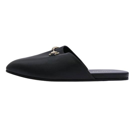 GUCCI グッチ 850140 ホースビット レザー ミュール サンダル スリッパ ブラック系 ゴールド系 7【極上美品】【中古】