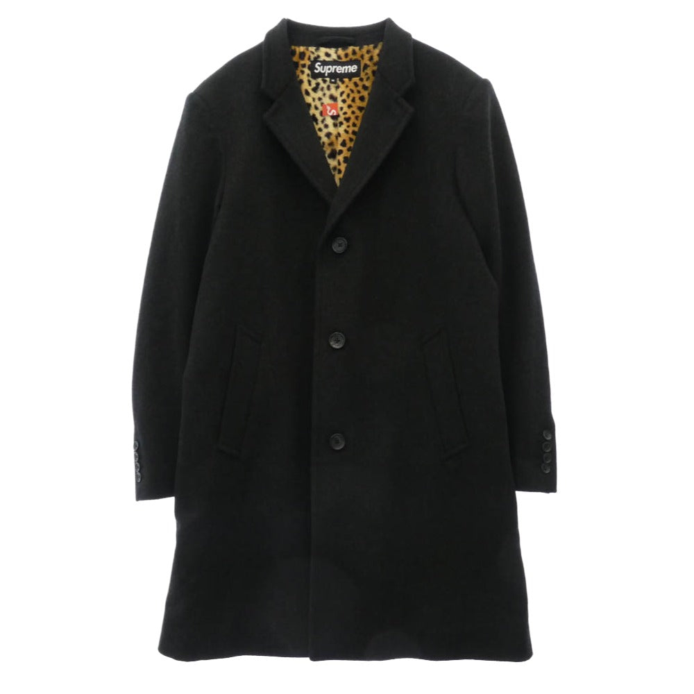 Supreme シュプリーム 17AW Loro Piana Wool Overcoat ウール チェスター オーバーコート 裏地レオパード ブラック系 マルチカラー系 M【中古】 Supreme シュプリーム 17AW Loro Piana Wool Overcoat ウール
