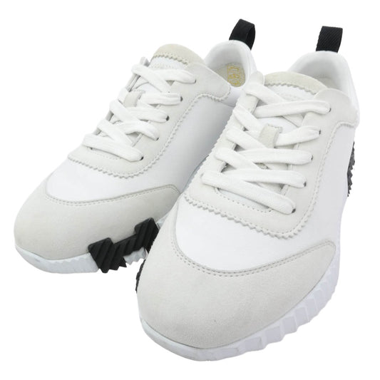 HERMES エルメス バウンシング レザー スエード スニーカー ホワイト系 ブラック系 35【中古】