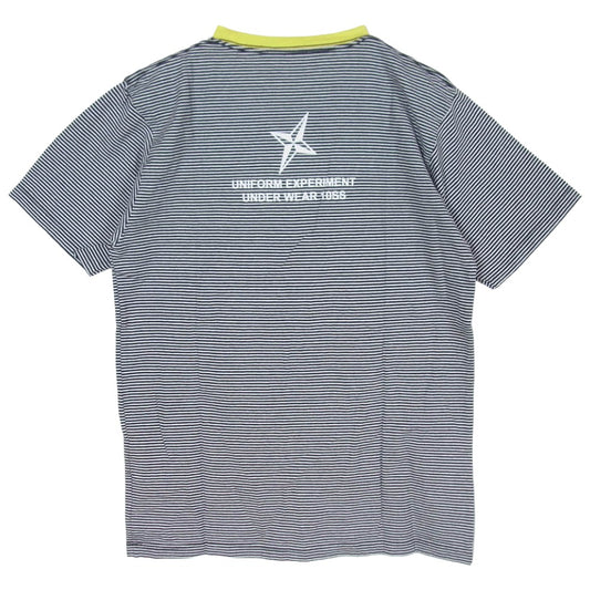 uniform experiment ユニフォームエクスペリメント UE-100050 ロゴプリント ボーダー 半袖 Tシャツ カットソー ブラック系 3【美品】【中古】