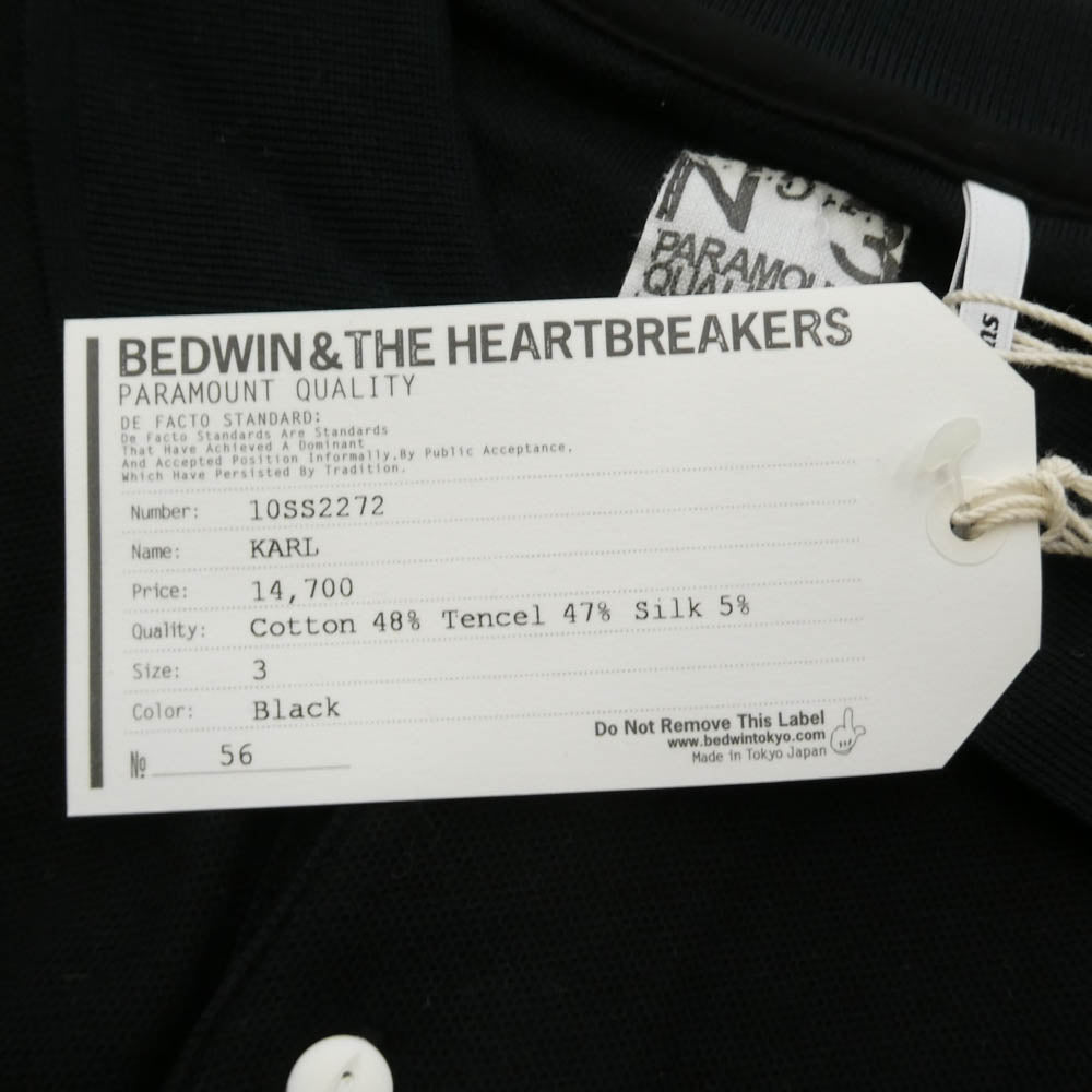 BEDWIN & THE HEARTBREAKERS ベドウィンアンドザハートブレイカーズ 10SS2272 シルク混 ポケット 半袖 ポロシャツ ブラック系 L 3【中古】