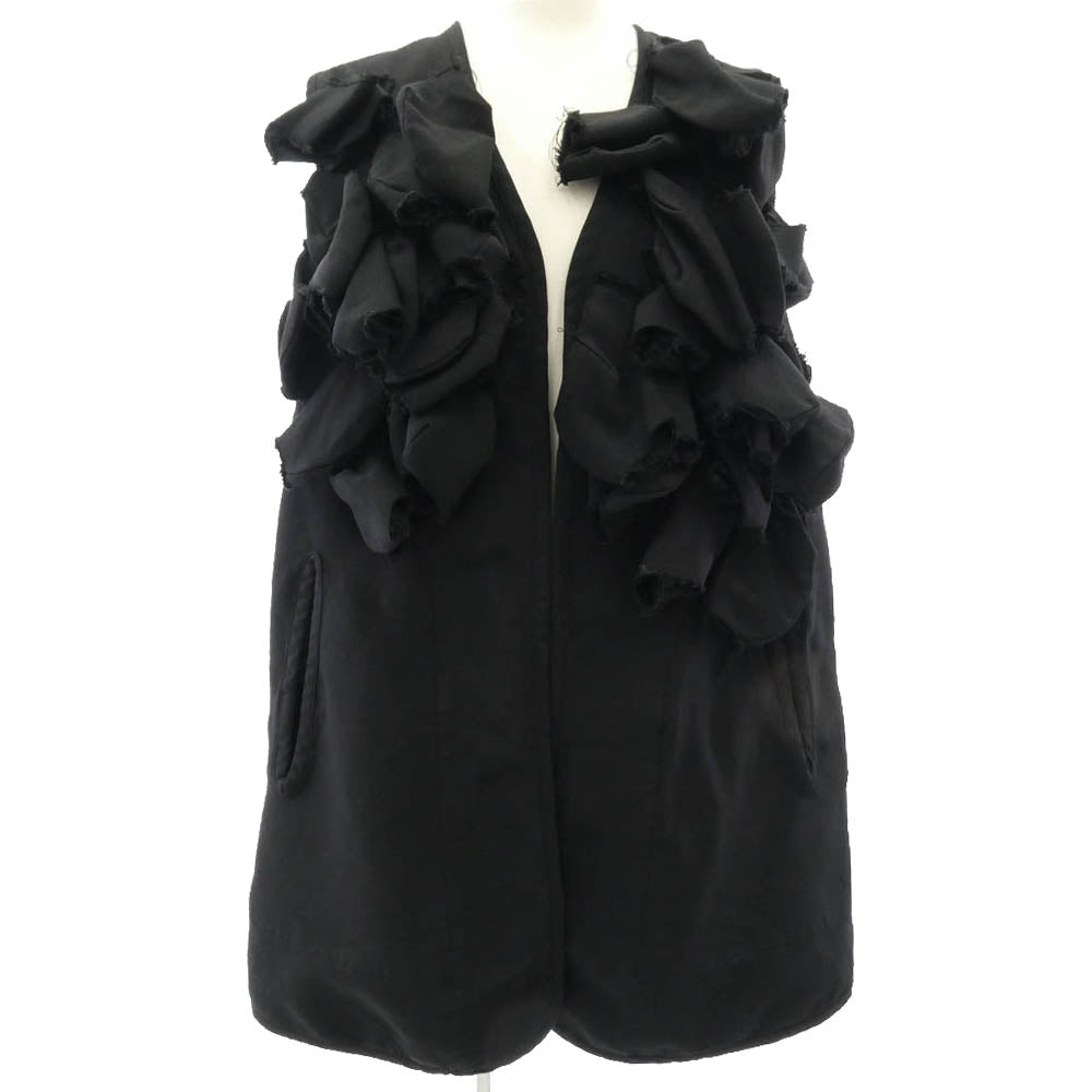 COMME des GARCONS コムデギャルソン 17AW GT-C008 本ライン  ノースリーブ ノーカラー フリル リボン ロング ベスト ジレ ブラック系 S【中古】 COMME des GARCONS コムデギャルソン 17AW GT-C008 本ライン