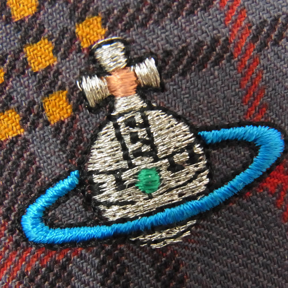 Vivienne WestwoodMAN ヴィヴィアンウエストウッドマン オーブ刺繍 ウール バイアスチェック ネクタイ エンジ系【中古】