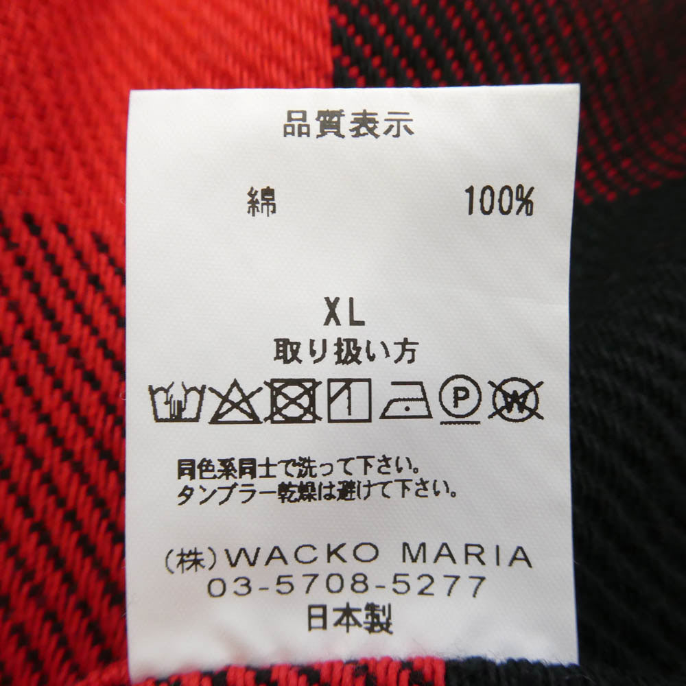 WACKO MARIA ワコマリア 24SS BLOCK CHECK FLANNEL SHIRT ロゴ ブロックチェック フランネル 長袖 シャツ レッド系 XL【中古】
